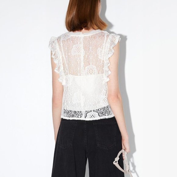 Zara Tops Zara White Ruffle Trim Lace Top Size Large Nwt Poshmark
